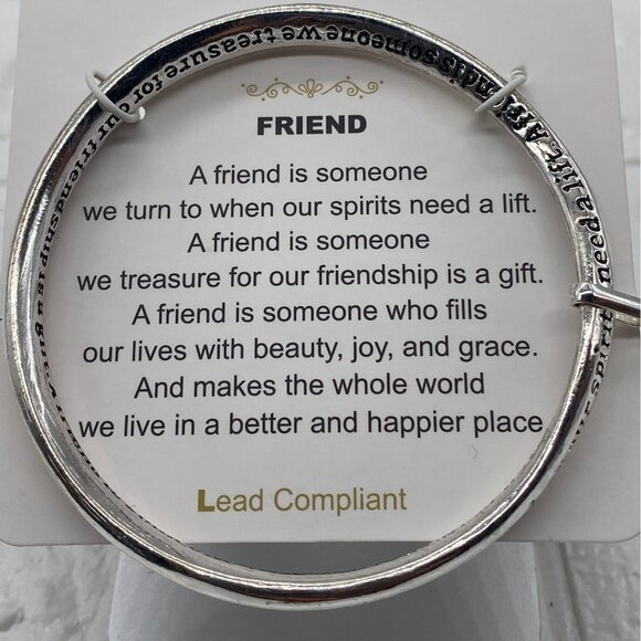 Fashion Leader Womens Silver Tone Bangle Bracelet "Friend" Quote & Heart Charm - Picture 2 of 8
